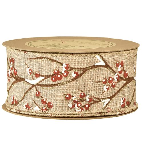 Floristik24 Ruban Noël baies de sorbier hiver rouge blanc W50mm L10m