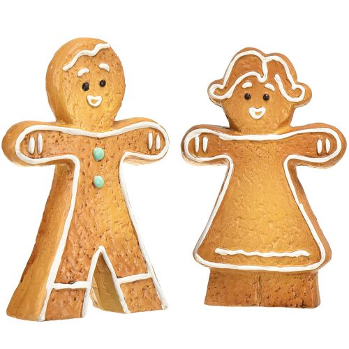 Article Décoration de Noël bonhomme et femme en pain d&#39;épices en céramique 16cm 2pcs