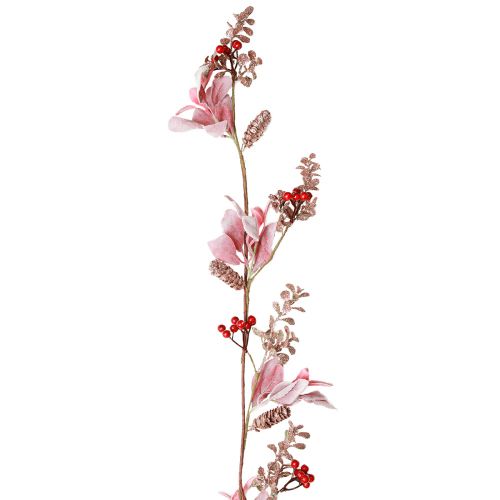 Article Guirlande de Noël branche de baies avec cônes rouge rose 130cm