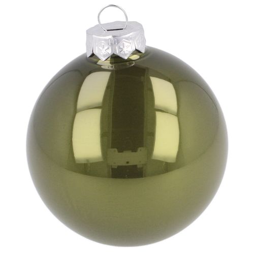 Article Boules de Noël boules en verre olive gris argent Ø7,5cm 12 pcs