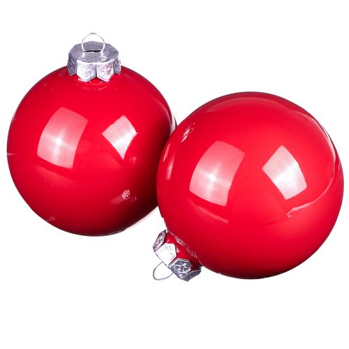 Article Boules de Noël boules de sapin en verre brillant rouge Ø7,5cm 12 pcs