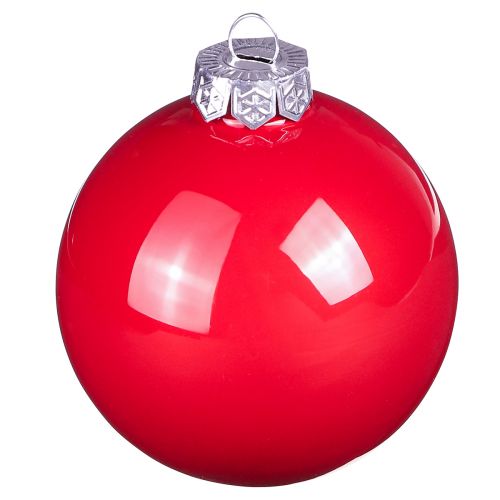 Article Boules de Noël boules de sapin en verre brillant rouge Ø7,5cm 12 pcs