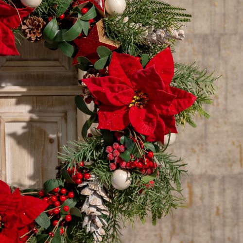 Article Poinsettia Etoile de Noël Artificielle Rouge Vert L57cm