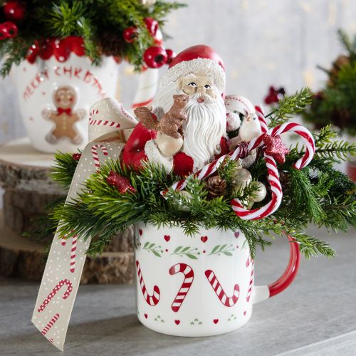 Floristik24 Mug de Noël en céramique, rouge, vert et crème, 9 cm de hauteur, lot de 2.