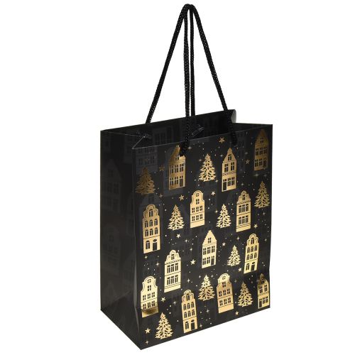 Floristik24 Sac de Noël noir/doré maisons de sapin 18x10x23cm 2pcs