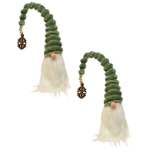 Floristik24 Gnome festif avec chapeau vert en spirale et barbe blanche 65 cm - La magie de Noël scandinave pour votre maison - 2 pièces