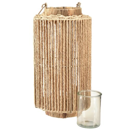 Article Lanterne en raphia avec anse en fibre naturelle pour bougie LED Ø19cm H36cm
