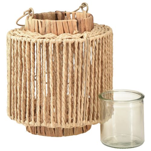 Article Lanterne raphia avec anse fibre naturelle métal Ø19cm H21cm