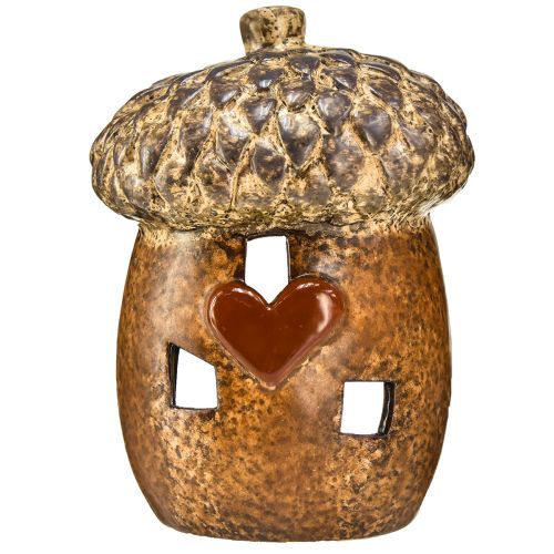 Article Lanterne gland marron, 15,4 cm - Décoration d'automne rustique avec motif coeur