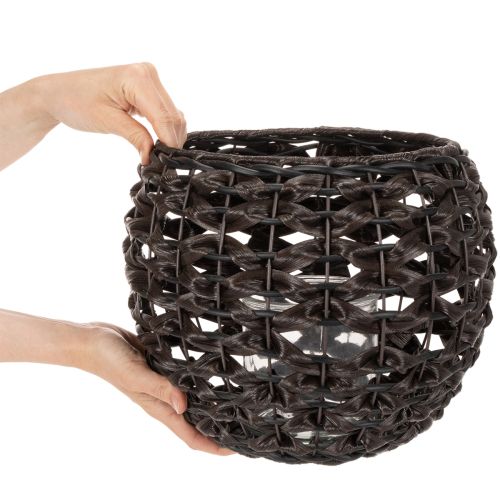 Porte-bougie chauffe-plat tressé, noir et marron, décoration estivale, Ø 31 cm H 25 cm | Floristik24.be