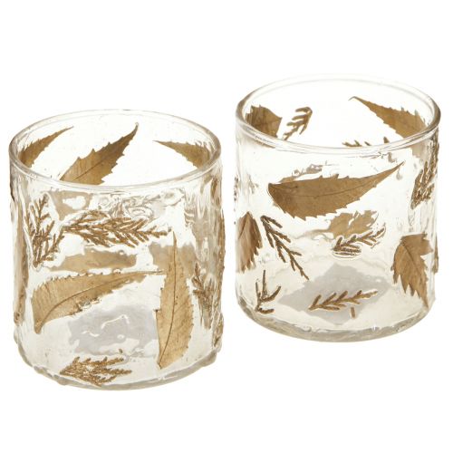 Article Lanterne en verre à feuilles dorées Ø7,5cm H8,5cm 2pcs