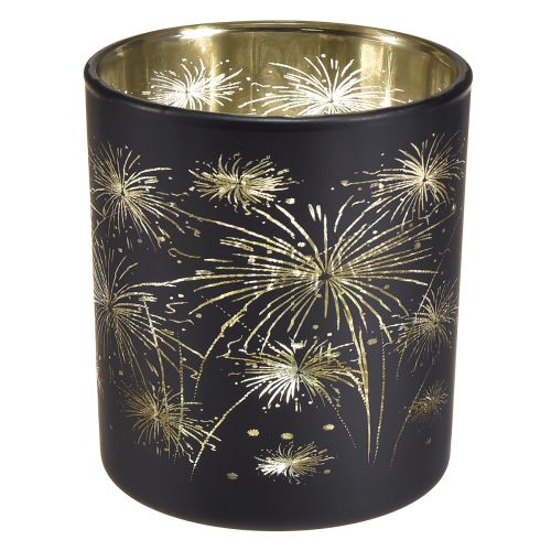 Floristik24 Lanterne élégante en verre avec motif de feux d&#39;artifice – Noir et doré, 9 cm – Décoration idéale pour les occasions festives – Lot de 6