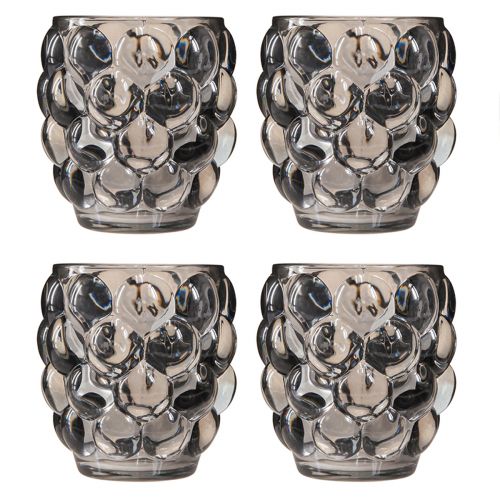 Article Photophore lanterne en verre teinté gris Ø9cm H9,5cm 4pcs