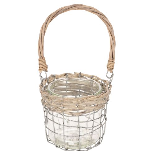 Lanterne décorative suspendue, métal, verre, osier, Ø13 cm H12 cm, 2 pièces | Floristik24.be