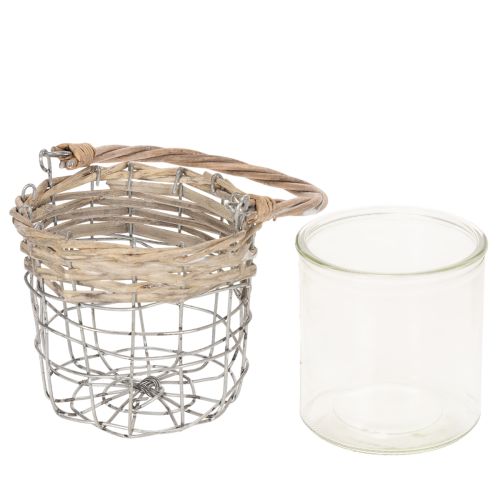 Lanterne décorative suspendue, métal, verre, osier, Ø13 cm H12 cm, 2 pièces | Floristik24.be