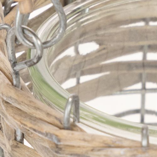Lanterne décorative suspendue, métal, verre, osier, Ø13 cm H12 cm, 2 pièces | Floristik24.be