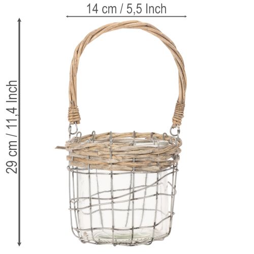 Lanterne suspendue, verre, métal, osier, Ø14,5 cm, 2 pièces | Floristik24.be