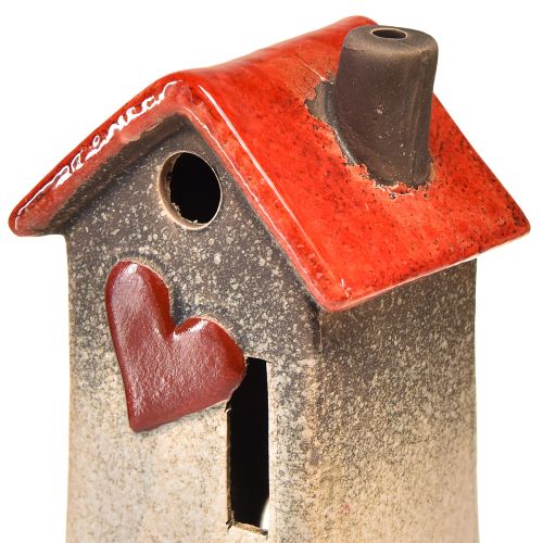 Floristik24 Lanterne de maison en céramique avec toit rouge et fenêtre coeur - 17,5 cm 2 pcs