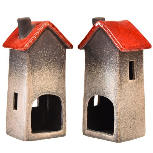Article Lanterne de maison en céramique avec toit rouge et fenêtre coeur - 17,5 cm 2 pcs