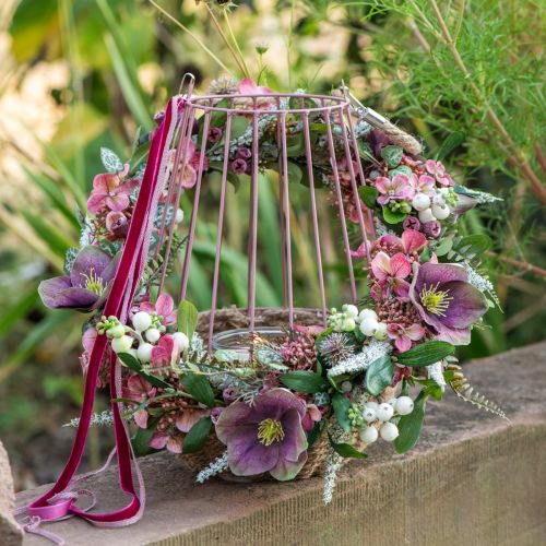 Article Lanterne avec poignée et bougie verre rose naturel Ø18cm H22cm