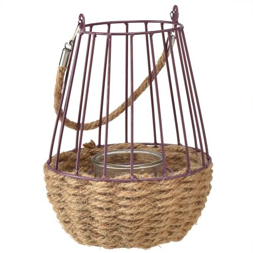 Lanterne avec anse et verre violet naturel Ø18cm H22cm