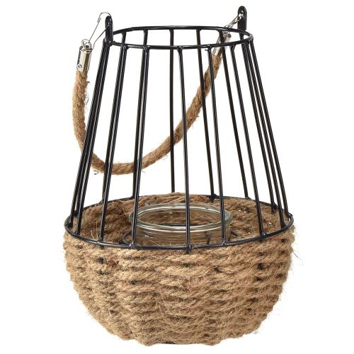Lanterne avec poignée et verre noir naturel Ø18cm H22cm