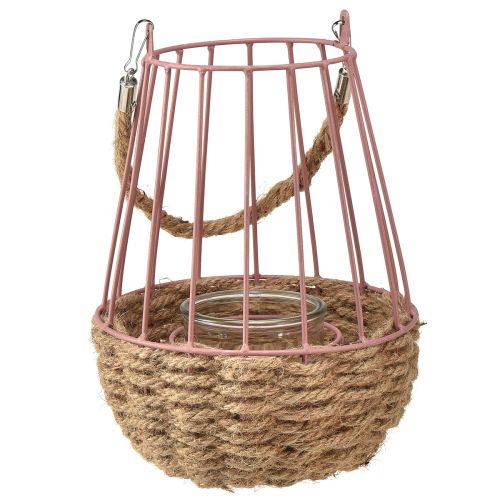 Floristik24 Lanterne avec poignée et bougie verre rose naturel Ø18cm H22cm