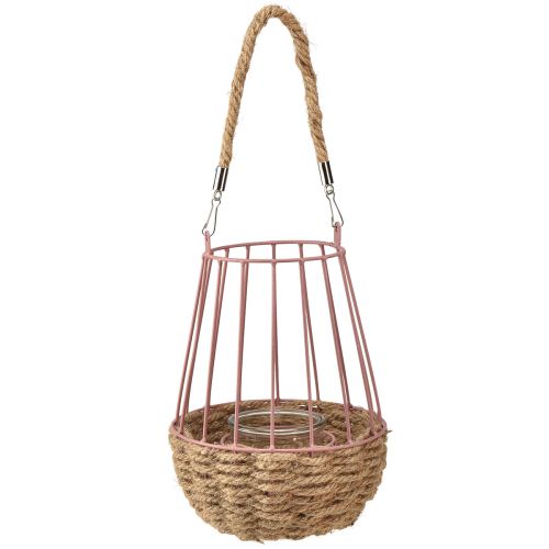 Article Lanterne avec poignée et bougie verre rose naturel Ø18cm H22cm