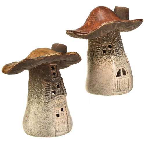 Floristik24 Lanternes Magiques Maison Champignon - Céramique Rustique, Marron, 14,5 cm - Décoration Lumineuse Unique Pack de 2