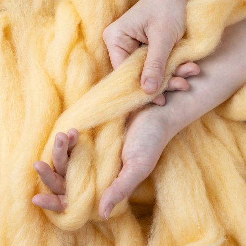 Article Cordon de laine, ruban de laine, crème et orange, 10 m de laine pour couronnes et compositions florales