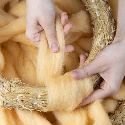 Article Cordon de laine, ruban de laine, crème et orange, 10 m de laine pour couronnes et compositions florales