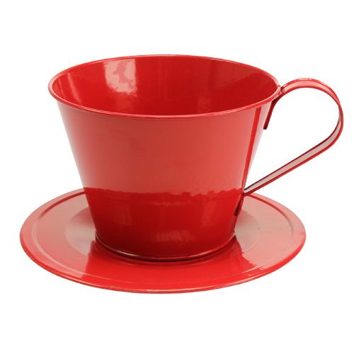 Floristik24 Tasse avec soucoupe rouge Ø 16 cm H. 11 cm