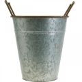Floristik24 Pot métal à planter, jardinière avec anses, cache pot argent, marron Ø21cm H30.5cm