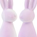 Floristik24 Lapins décoratifs floqués lapins de Pâques violet clair 8×10×29cm 2pcs