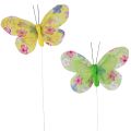 Floristik24 Papillons décoratifs sur fil fleurs jaune vert 6×9cm 12pcs