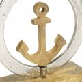 Floristik24 Décoration maritime, ancre en bois dans l&#39;anneau, sculpture, décoration estivale nautique argent, couleurs naturelles H19,5cm
