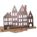 Décoration de rangée de maisons, en métal avec base en bois, 30 cm | Floristik24.be