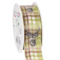 Floristik24 Ruban décoratif à motif tête de cerf et carreaux, 40 mm x 15 m