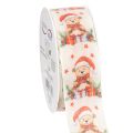 Floristik24 Ours en ruban cadeau avec bonnet de Père Noël et cadeaux 40 mm 15 m