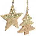 Floristik24 Décoration de Noël étoile / coeur / arbre, pendentif en bois, décoration de l&#39;Avent H10/12,5cm 3pcs