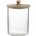 Floristik24 Pot en verre, bonbonnière avec couvercle en bois, verre décoratif couleur naturelle, transparent Ø17cm H24.5cm