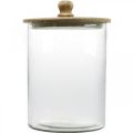 Floristik24 Pot en verre, bonbonnière avec couvercle en bois, verre décoratif couleur naturelle, transparent Ø17cm H24.5cm