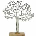 Floristik24 Arbre en métal, hêtre décoratif sur socle en bois, décoration en métal argenté, arbre de vie, bois de manguier