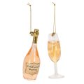 Floristik24 Ensemble de décorations pour sapin de Noël, verre et bouteille de champagne, décoration de Noël, 14 cm, 2 pièces