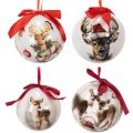 Boule de Noël avec motif de cerf et ruban pour la suspendre, 7 cm, lot de 4 | Floristik24.be