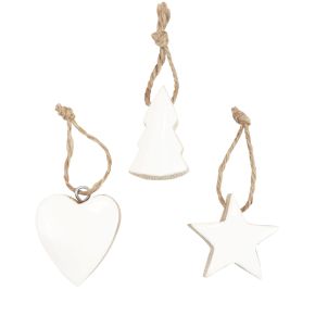 Floristik24 Décorations pour sapin de Noël mélange de bois coeur étoile sapin de Noël blanc, naturel 5cm 27pcs