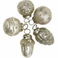 Floristik24 Mini décorations d&#39;arbre fruits d&#39;automne et boules nacre, argent antique verre véritable 3.4–4.4cm 10pcs
