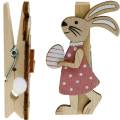 Floristik24 Clips décoratifs lapins lapins de Pâques rose, bois blanc Décoration de Pâques 4pcs