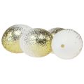 Floristik24 Oeufs de Pâques décoratifs véritable œuf d&#39;oie blanc avec paillettes dorées H7,5–8,5 cm 10pcs