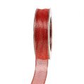 Floristik24 Ruban déco à rayures lurex rouge 25mm 20m